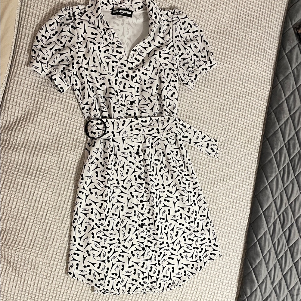 Zara Black and White Patterned Midi Dress